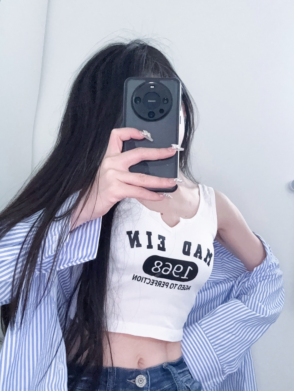 Unbranded White Graphic Cropped Tank Top - 'Mad Ein 1988'
